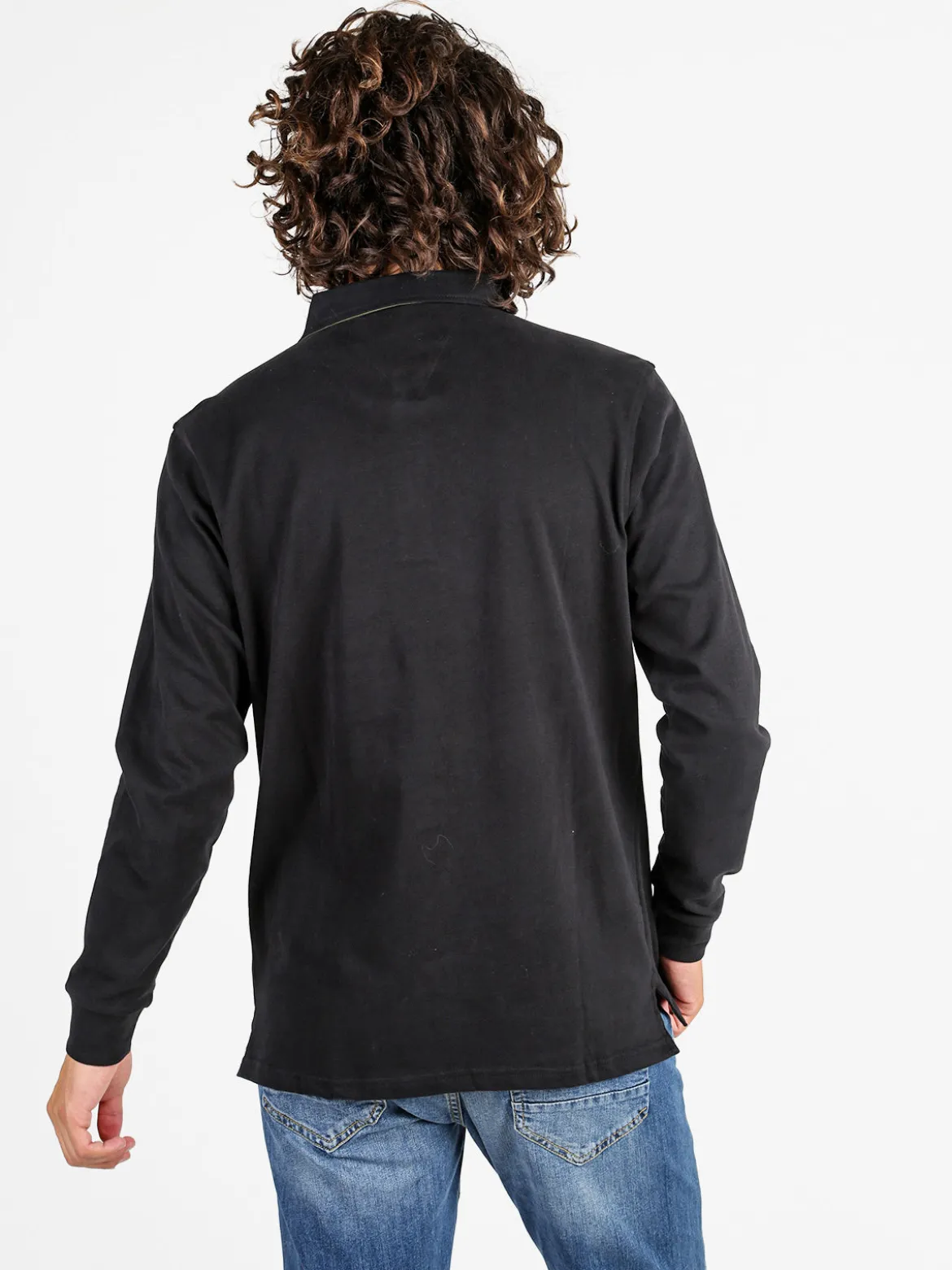 Coveri Moving Polo da uomo in cotone a maniche lunghe - nero