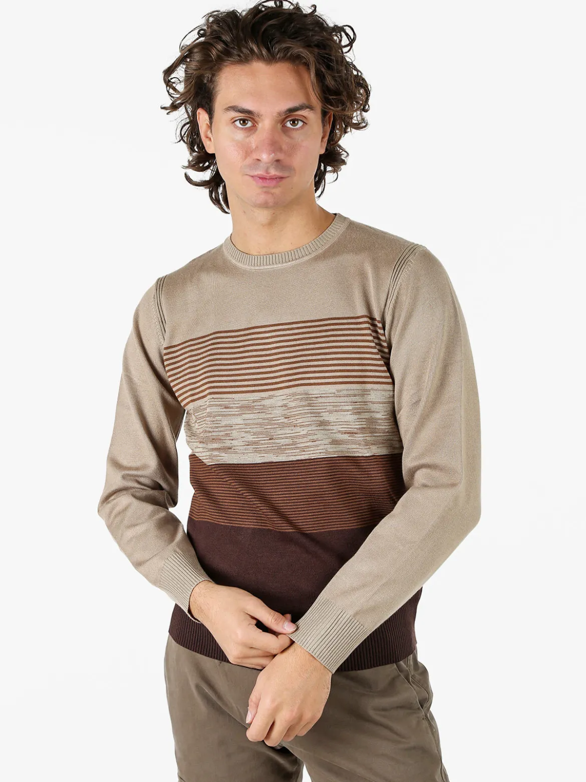 Coveri Moving Pullover girocollo da uomo in maglia - sabbia