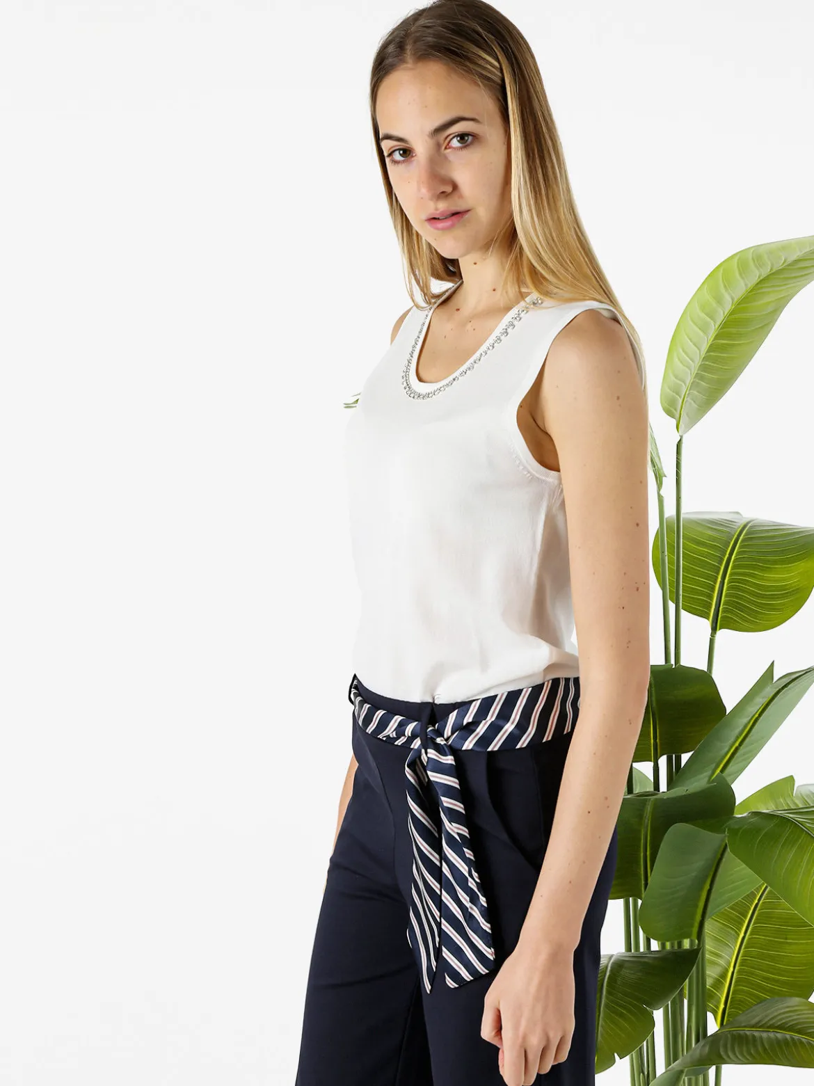 Coveri Moving Top donna in maglia con applicazioni di strass - bianco