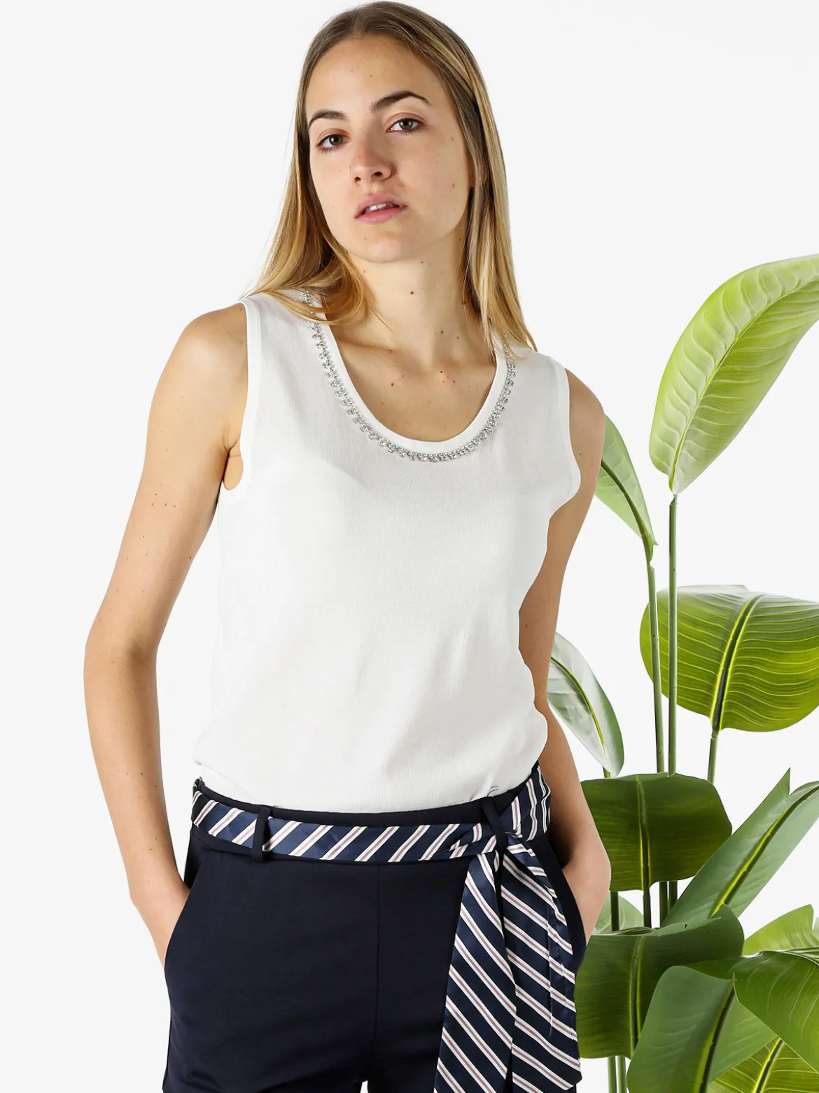 Coveri Moving Top donna in maglia con applicazioni di strass - bianco
