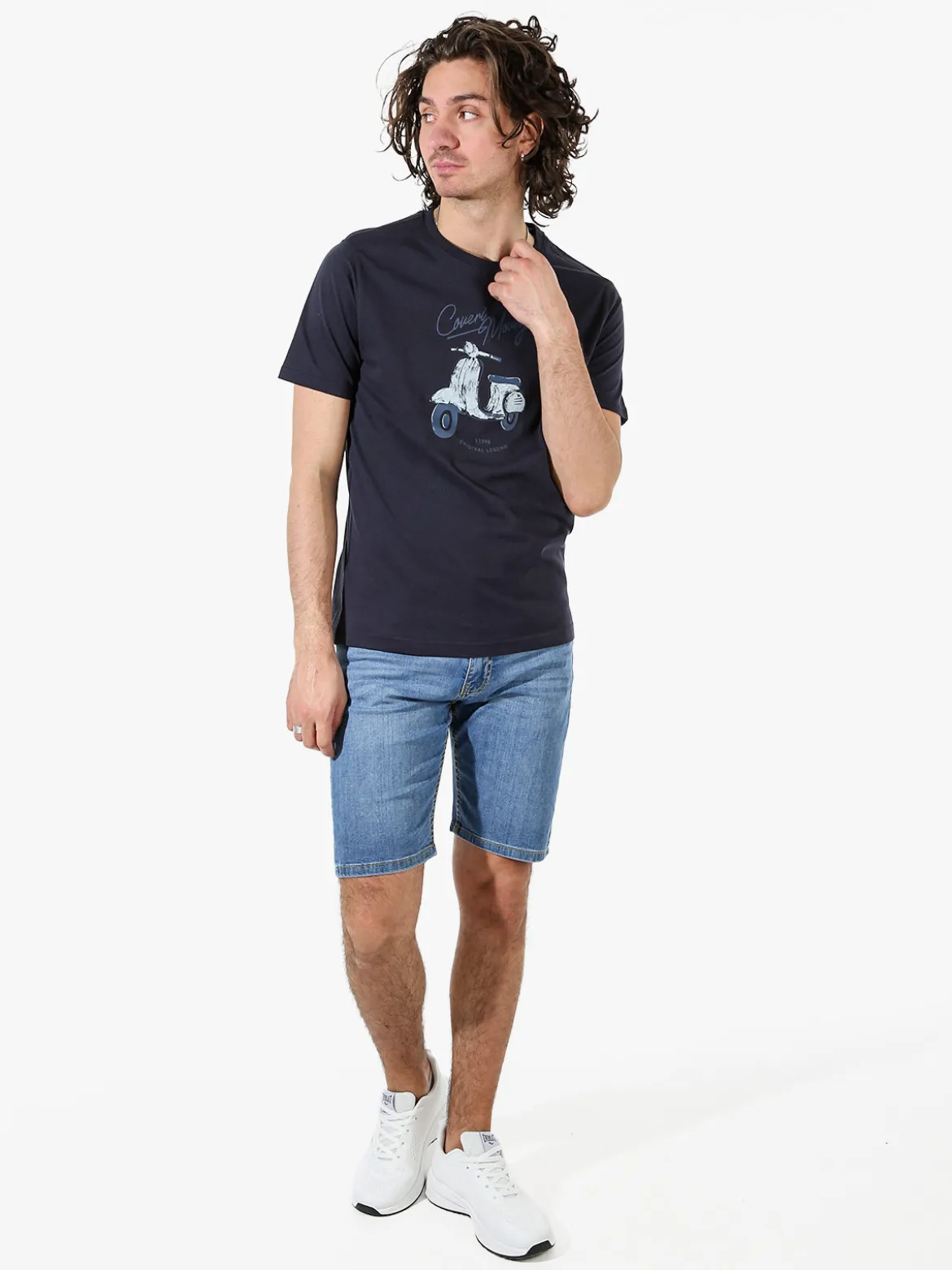Coveri Moving T-shirt da uomo in cotone con stampa - blu scuro