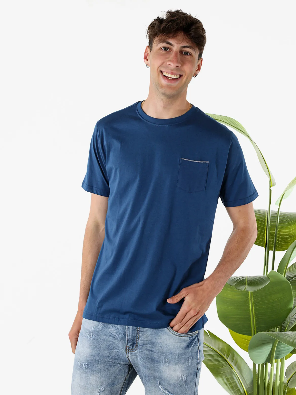 Coveri Moving T-shirt da uomo in cotone con taschino - blu
