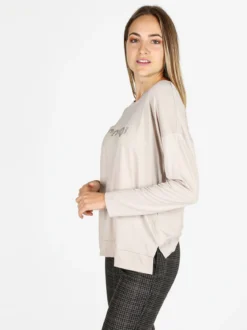 Coveri Moving T-shirt donna a maniche lunghe con strass - beige