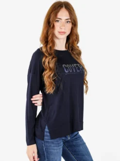 Coveri Moving T-shirt donna a maniche lunghe con strass - blu scuro