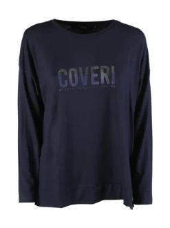 Coveri Moving T-shirt donna a maniche lunghe con strass - blu scuro