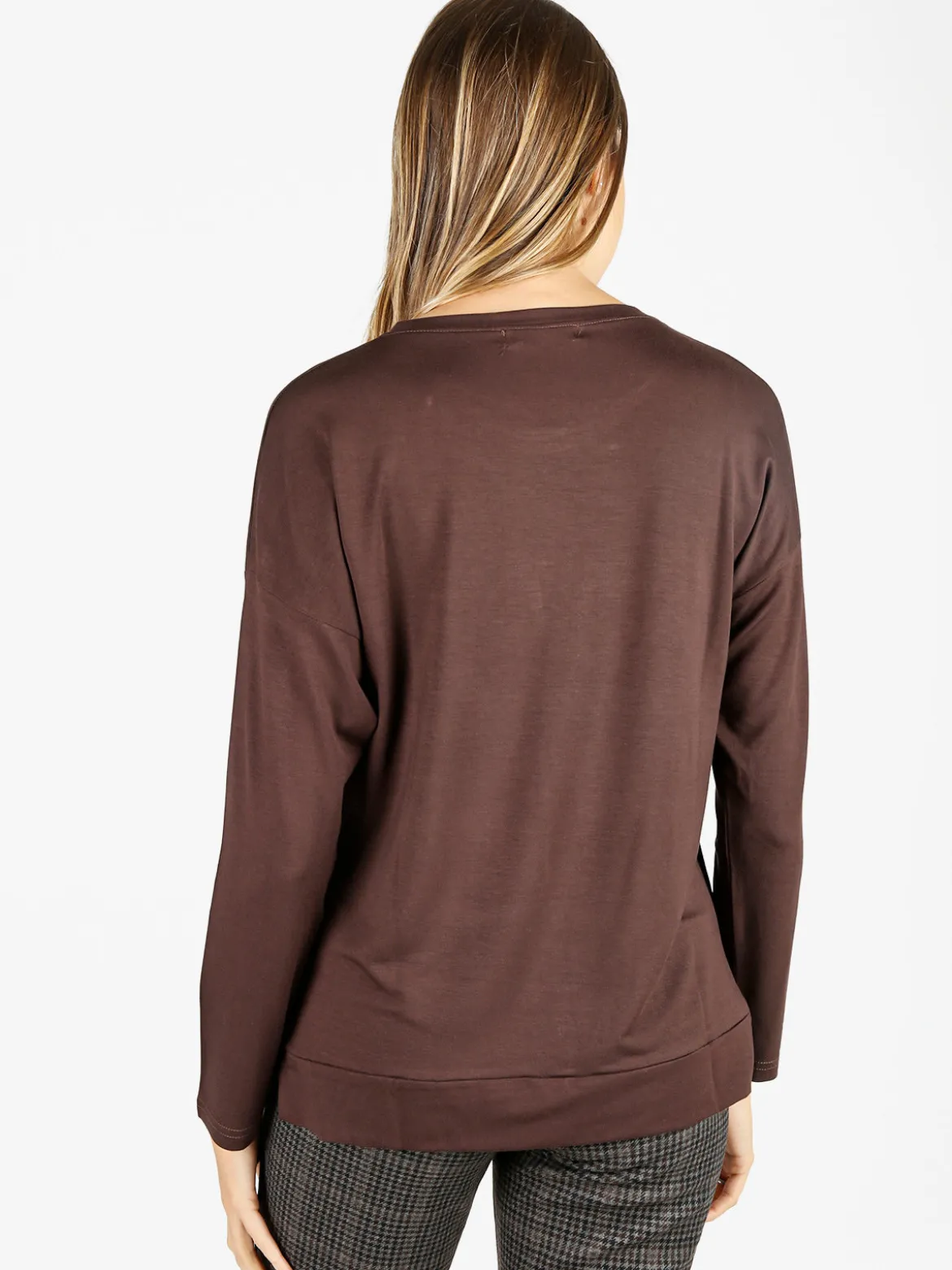 Coveri Moving T-shirt donna a maniche lunghe con strass - moro