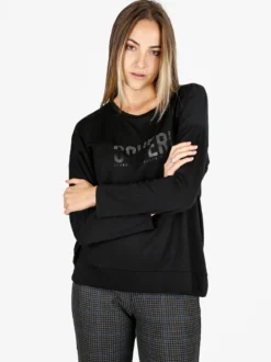 Coveri Moving T-shirt donna a maniche lunghe con strass - nero