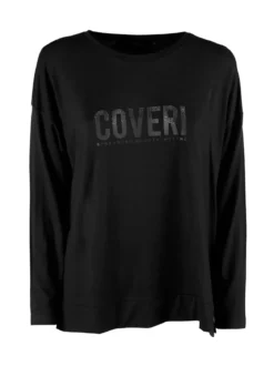Coveri Moving T-shirt donna a maniche lunghe con strass - nero