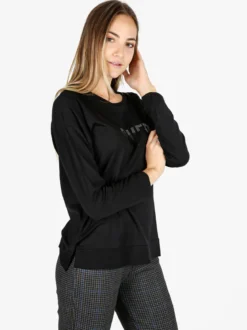 Coveri Moving T-shirt donna a maniche lunghe con strass - nero