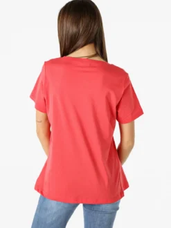 Coveri Moving T-shirt donna in cotone con logo di strass - corallo
