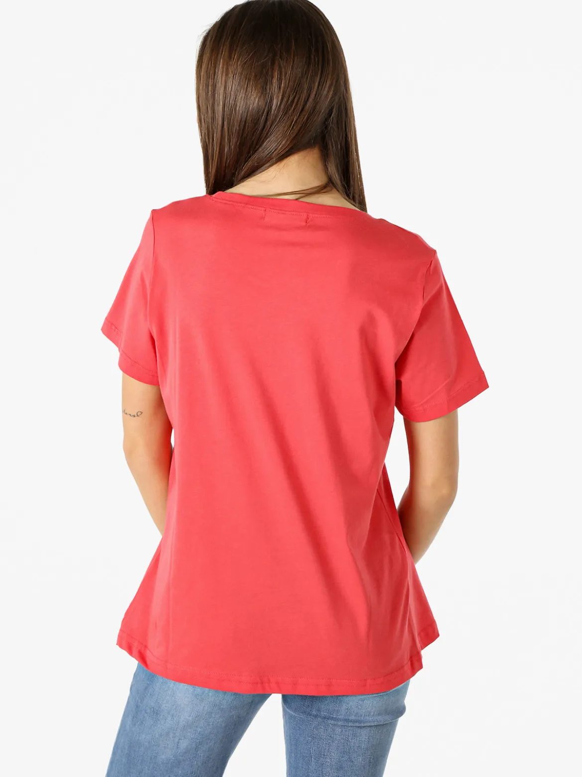 Coveri Moving T-shirt donna in cotone con logo di strass - corallo