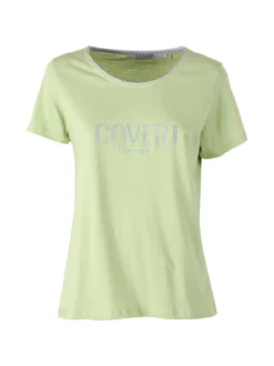 Coveri Moving T-shirt donna in cotone con strass - acqua marina
