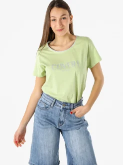 Coveri Moving T-shirt donna in cotone con strass - acqua marina