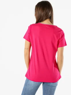 Coveri Moving T-shirt donna in cotone con strass - fucsia