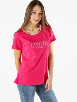 Coveri Moving T-shirt donna in cotone con strass - fucsia