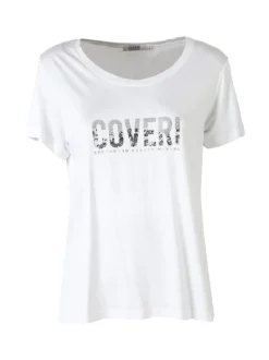 Coveri Moving T-shirt donna in viscosa con strass - bianco