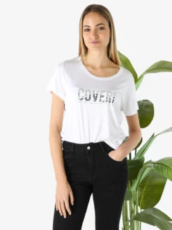 Coveri Moving T-shirt donna in viscosa con strass - bianco