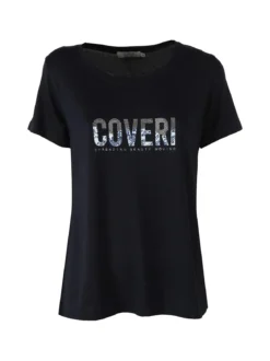 Coveri Moving T-shirt donna in viscosa con strass - blu scuro