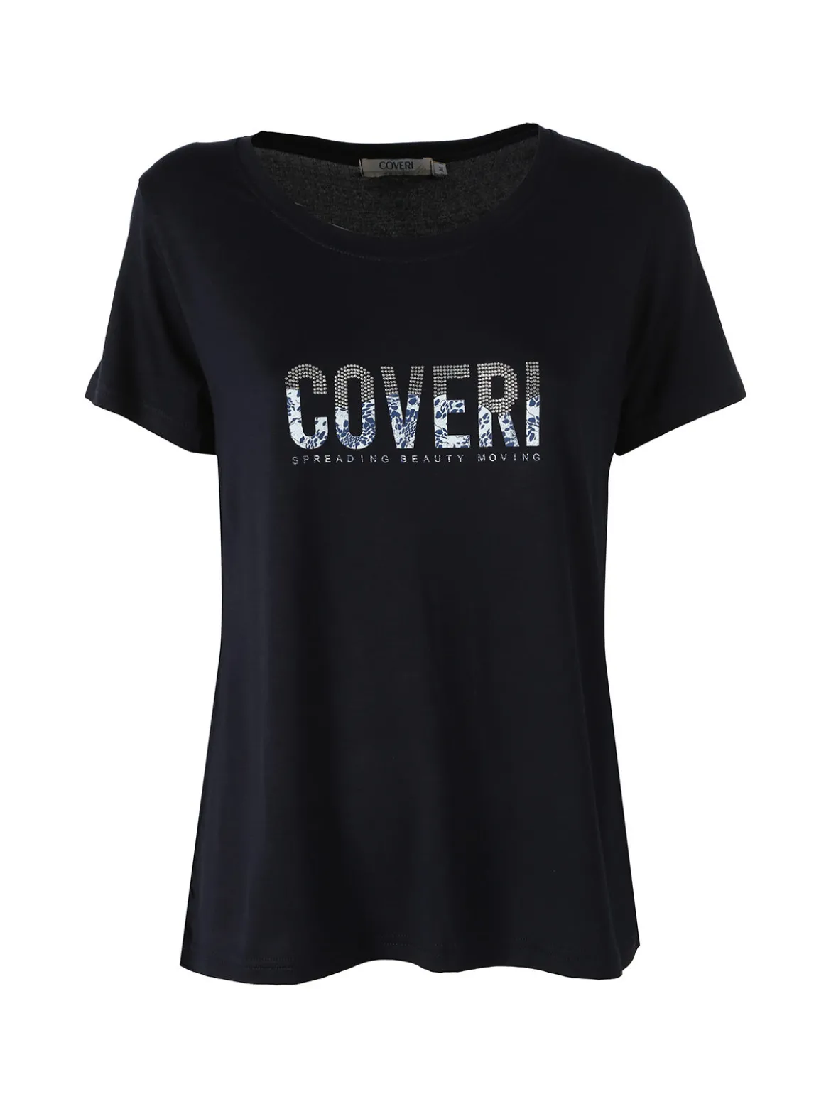 Coveri Moving T-shirt donna in viscosa con strass - blu scuro
