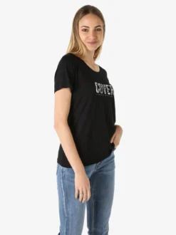 Coveri Moving T-shirt donna in viscosa con strass - nero