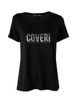 Coveri Moving T-shirt donna in viscosa con strass - nero