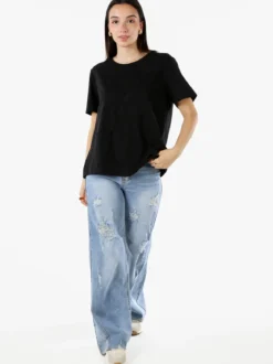 158c T-shirt donna oversize in cotone con taschino sul fondo - nero