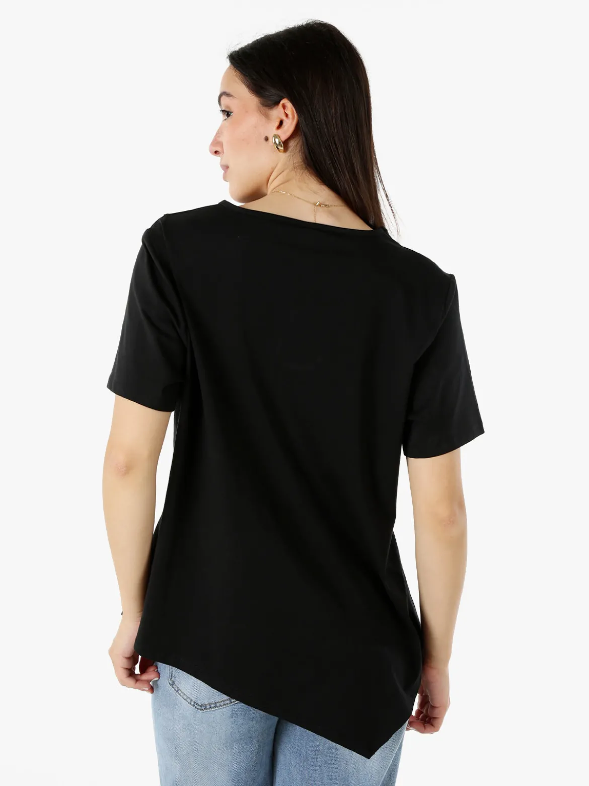 158c T-shirt donna oversize in cotone con taschino sul fondo - nero
