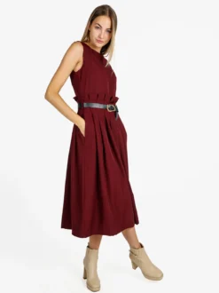 Daystar Abito lungo da donna smanicato con cintura - bordeaux