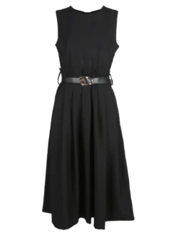 Daystar Abito lungo da donna smanicato con cintura - nero