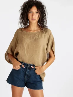 Daystar Blusa donna in lino con maniche a pipistrello