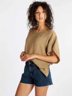 Daystar Blusa donna in lino con maniche a pipistrello