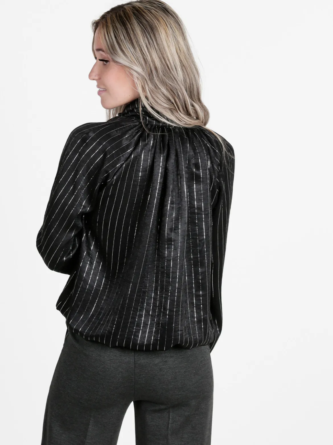 Daystar Camicetta donna a maniche lunghe con righe argento