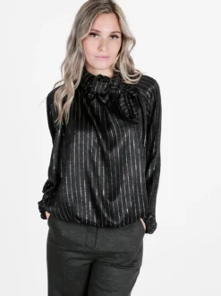 Daystar Camicetta donna a maniche lunghe con righe argento