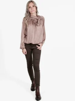Daystar Camicetta donna a maniche lunghe con righe argento