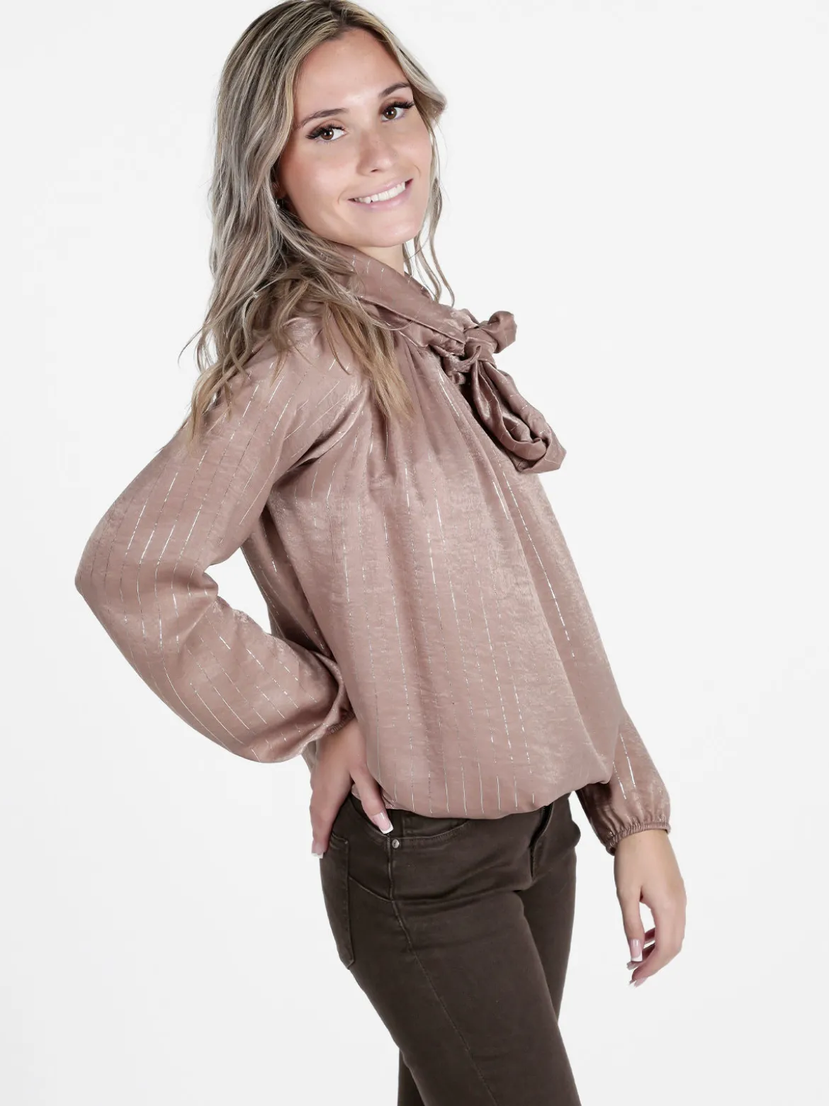 Daystar Camicetta donna a maniche lunghe con righe argento