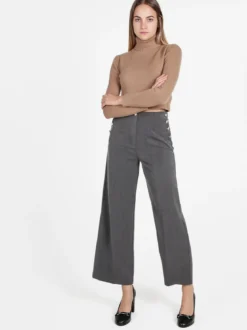 Daystar Pantaloni donna a gamba larga con bottoni decorativi