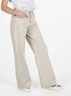 3-D Denim Pantaloni donna con strass a gamba larga