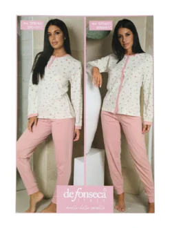 De Fonseca Pigiama aperto da donna in cotone con bottoni - rosa