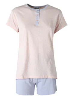 De Fonseca Pigiama corto da donna in cotone con t-shirt stampata e shorts - lilla
