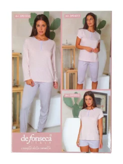 De Fonseca Pigiama corto da donna in cotone con t-shirt stampata e shorts - blu