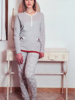 De Fonseca Pigiama donna scollo a V in cotone - grigio