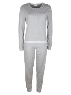 De Fonseca Pigiama lungo da donna a costine con pizzo