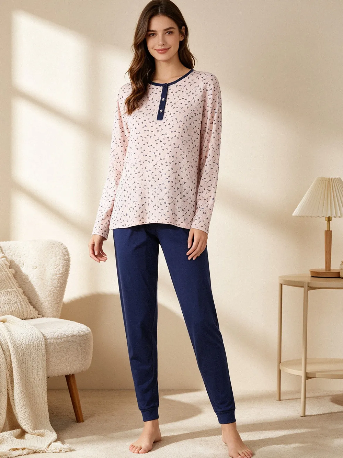 De Fonseca Pigiama lungo da donna in cotone con stampe - blu
