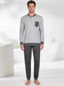 De Fonseca Pigiama lungo da uomo in cotone interlock con taschino