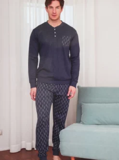 De Fonseca Pigiama lungo da uomo in cotone interlock con taschino