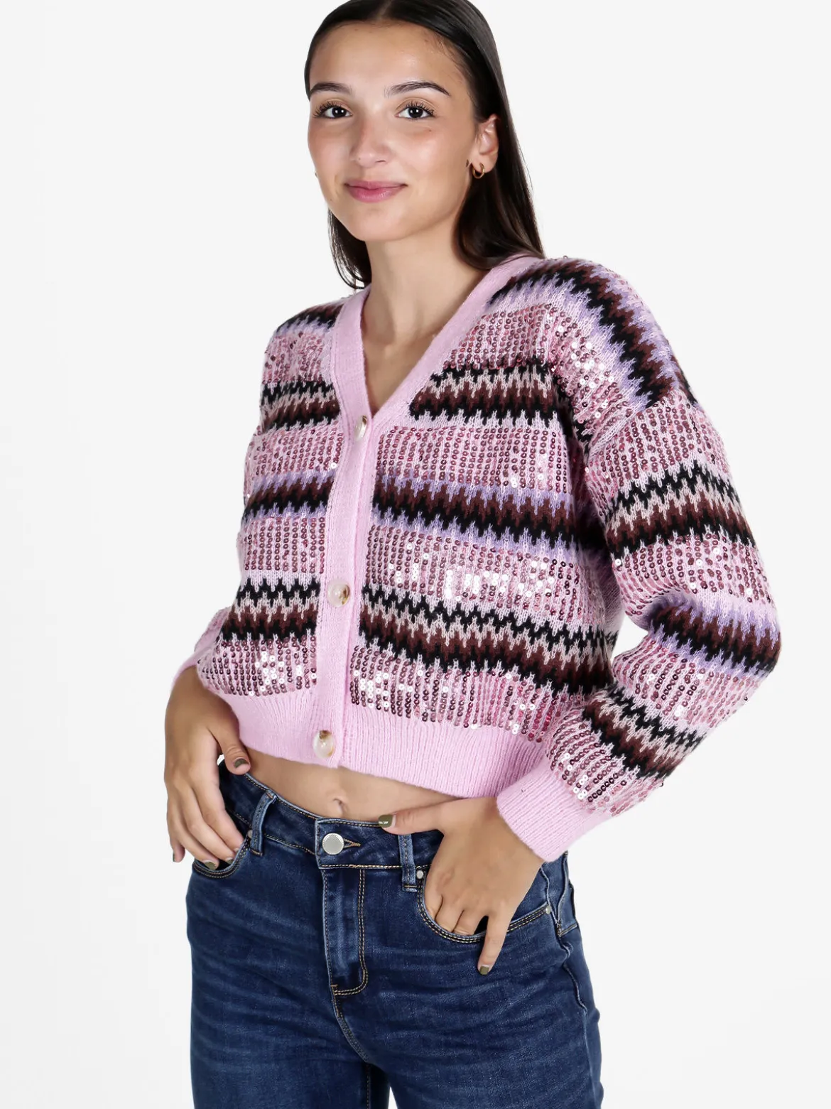 De Royale Cardigan donna crop con paillettes