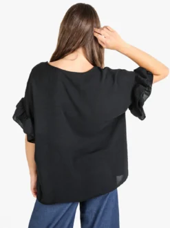 Deva Moda Blusa donna con maniche corte a balze
