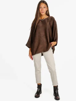 Deva Moda Blusa donna girocollo con maniche a pipistrello - moro