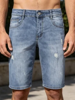 3-D Jeans Bermuda uomo in jeans con strappi