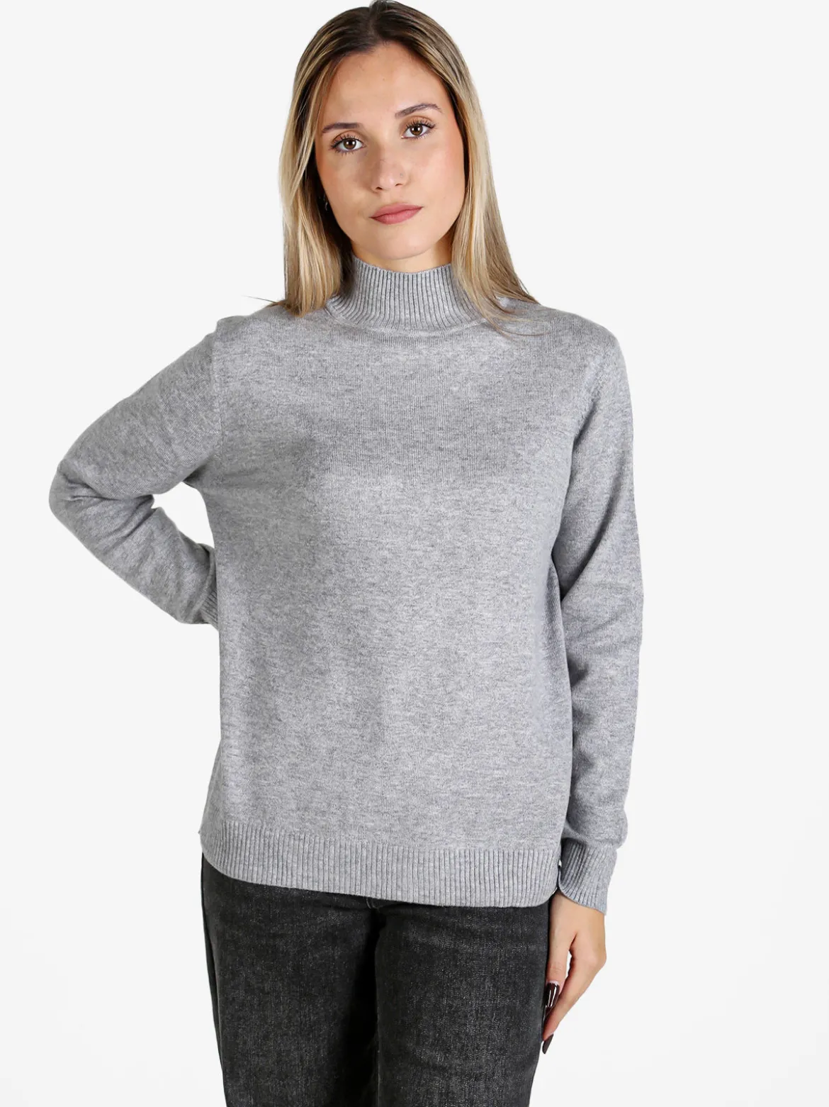 Dolce & Trendy Pullover donna a lupetto in maglia - grigio